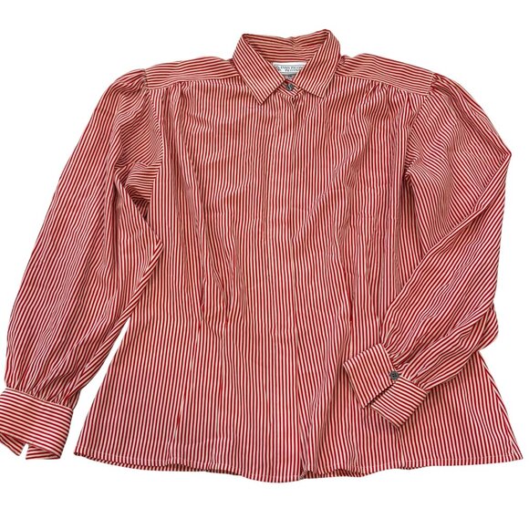 Evan-Picone Petites Vintage Red & White Striped Button-Up Long Sleeve Shirt Size - Picture 2 of 14